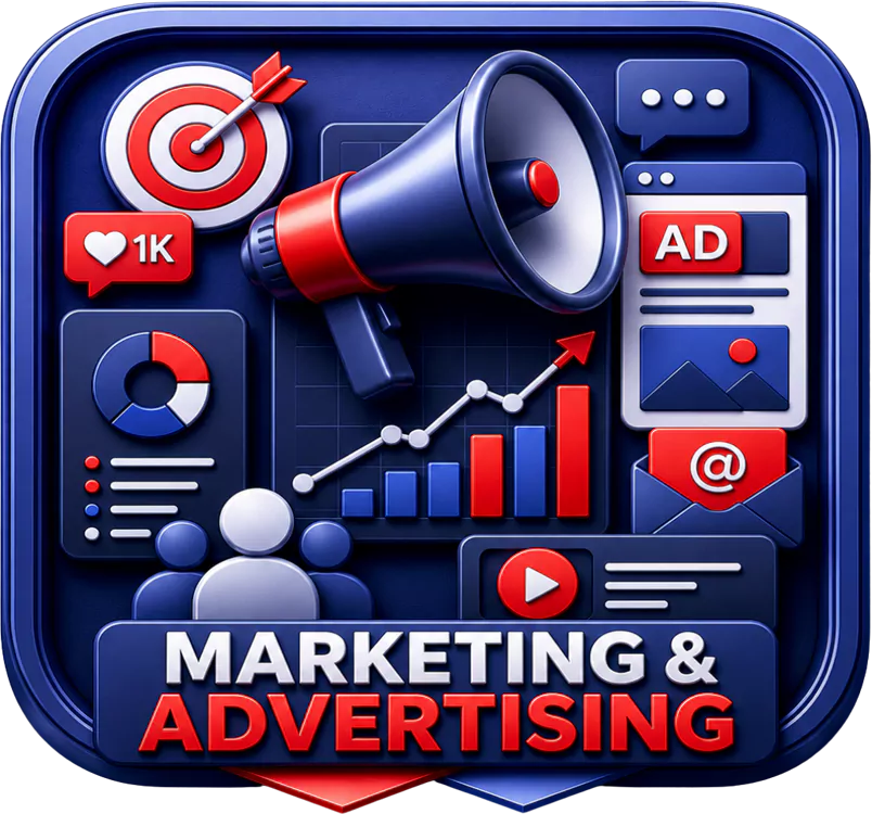 Marketing and advertising service icon on The D-Zine Studio homepage for brand growth campaigns