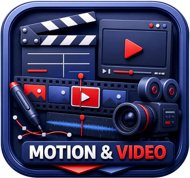 Motion and video service icon on The D-Zine Studio homepage for animation and video production